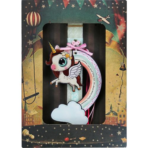 Easter Candle Unicorn with flowers and rainbow