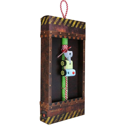 Easter candle with Mini Wooden Vehicle - Bulldozer