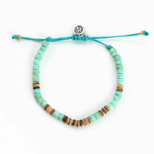 Βραχιόλι ξύλινες χάντρες - τιρκουάζ