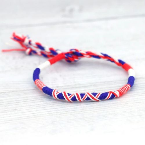 Βραχιόλι με κορδόνια - μωβ/λευκό/κόκκινο