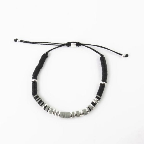 Βραχιόλι fimo χάντρες - Μαύρο Γκρι