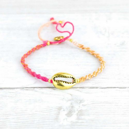 Βραχιόλι βαμβακερό κοχύλι - Φούξια