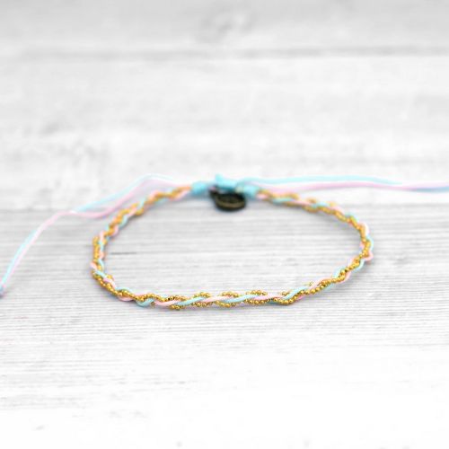 Βραχιόλι στριφτό με αλυσιδάκι - σιέλ ροζ χρυσό