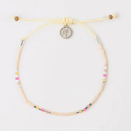 Βραχιόλι κορδόνι & χάντρες - κρεμ