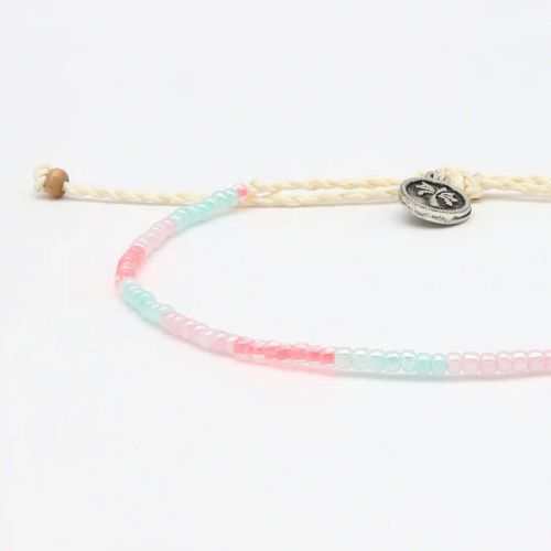 Βραχιόλι κορδόνι & χάντρες - Ροζ/τιρκουάζ περλέ