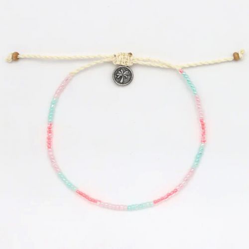 Βραχιόλι κορδόνι & χάντρες - Ροζ/τιρκουάζ περλέ