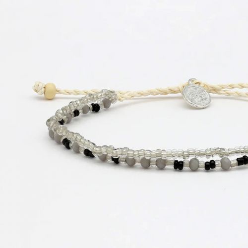 Βραχιόλι γυάλινες χάντρες - Διάφανο/γκρι/μαύρο