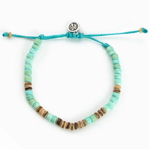 Βραχιόλι ποδιού ξύλινες χάντρες - τιρκουάζ