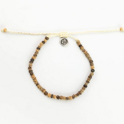 Βραχιόλι ποδιού ξύλινες χάντρες - μπεζ/καφέ