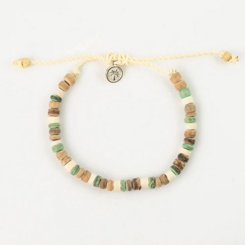 Βραχιόλι ποδιού ξύλινες χάντρες - κρεμ πρασινο