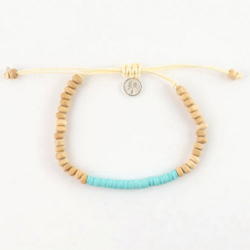 Βραχιόλι ποδιού ξύλινες χάντρες - σιέλ φυσικό