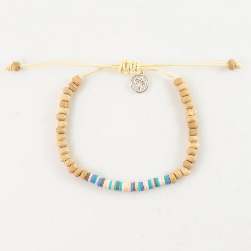 Βραχιόλι ποδιού ξύλινες χάντρες - κρεμ σιέλ