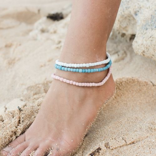 Βραχιόλι ποδιού με χάντρες - ροζ