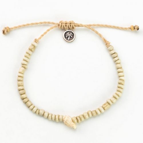 Βραχιόλι ποδιού χάντρες και όστρακο - κρεμ