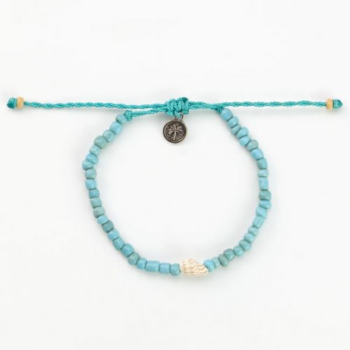 Βραχιόλι ποδιού χάντρες και όστρακο - σιέλ