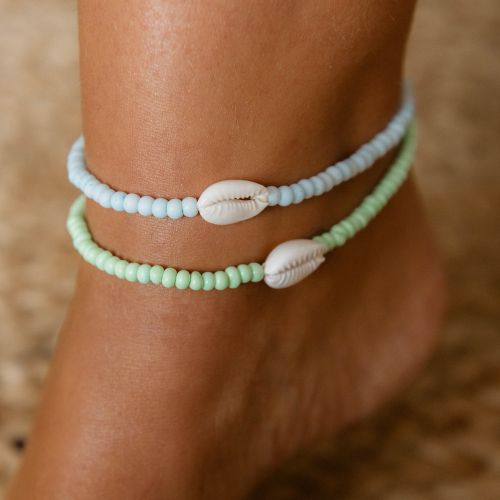 Βραχιόλι ποδιού όστρακο & χάντρες - Πράσινο
