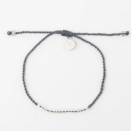 Βραχιόλι ποδιού κορδόνι  γκρι με χάντρες -  ασημί