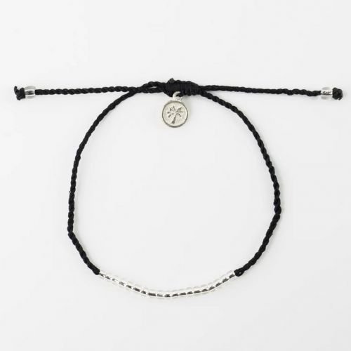 Βραχιόλι ποδιού κορδόνι μαύρο  με χάντρες  - ασημί