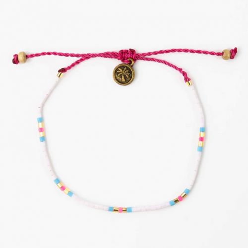 Βραχιόλι ποδιού κορδόνι & χάντρες - λευκές ροζ  σιέλ