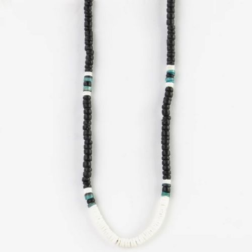 Κολιέ με ξύλινες χάντρες - μαύρο λευκό