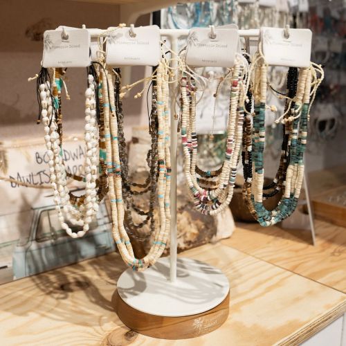 Κολιέ με ξύλινες χάντρες - τιρκουάζ λευκό