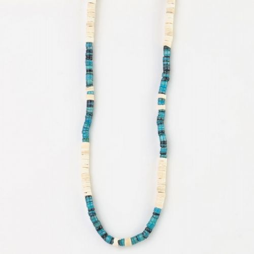 Κολιέ με ξύλινες χάντρες - τιρκουάζ λευκό