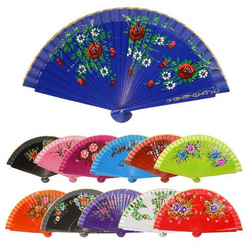 Βεντάλια ξύλινη φλοράλ 19εκ. διπλής όψης