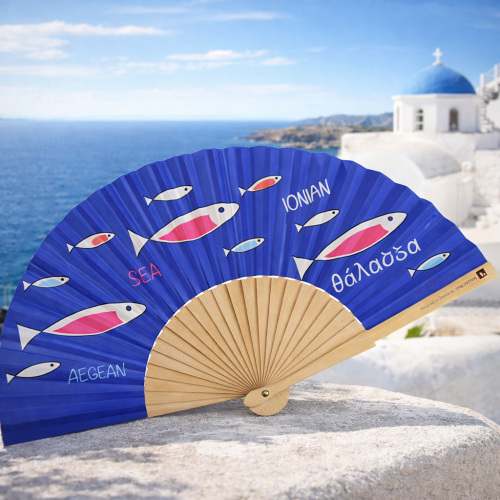 Βεντάλια ξύλινη 23εκ.- Aegean blu fish