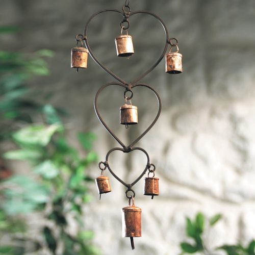 Windchime with 3 hearts and bells 17x56cm