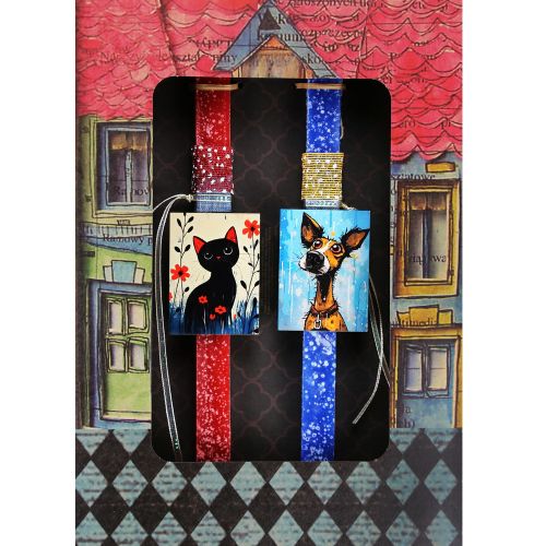 Λαμπάδα Ζευγάρι Γάτα Σκύλος - Κόκκινο-Μπλε