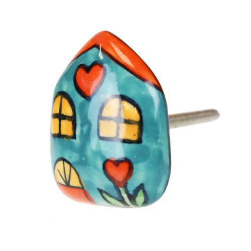 Πόμολο κεραμικό Σπίτι 4x5εκ. - Πετρόλ