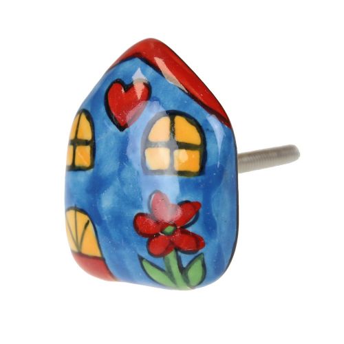 Πόμολο κεραμικό Σπίτι 4x5εκ.- Μπλε