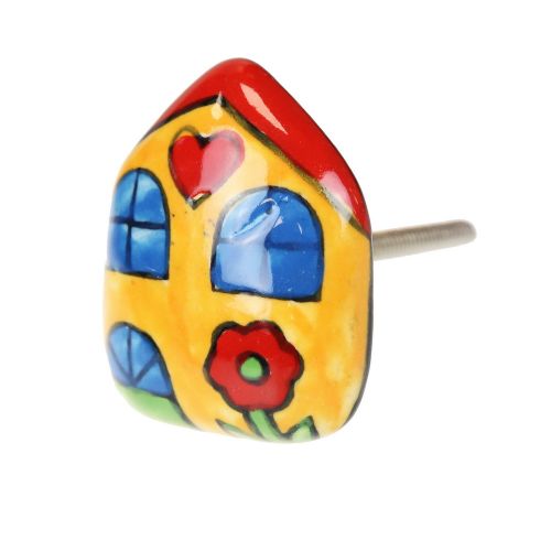 Πόμολο κεραμικό Σπίτι 4x5εκ.- Κίτρινο