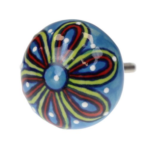 Πόμολο κεραμικό λουλούδι 4εκ.- σιέλ