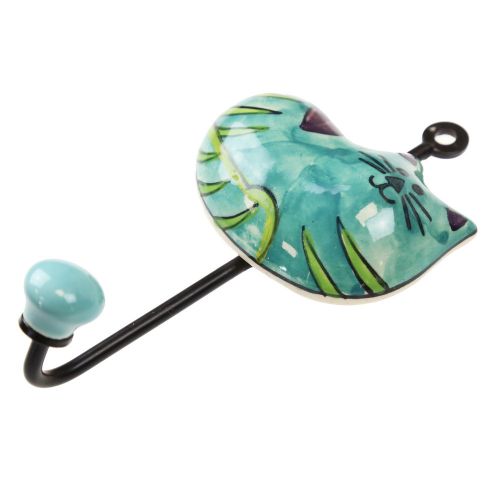 Γάντζος κεραμικός Γάτα 7,5x12εκ.- Τιρκουάζ