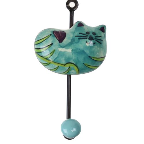 Γάντζος κεραμικός Γάτα 7,5x12εκ.- Τιρκουάζ