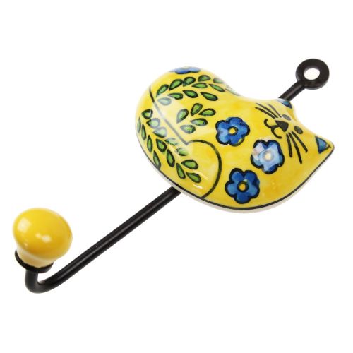 Γάντζος κεραμικός Γάτα 7,5x12εκ.- Κίτρινη