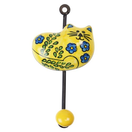Γάντζος κεραμικός Γάτα 7,5x12εκ.- Κίτρινη