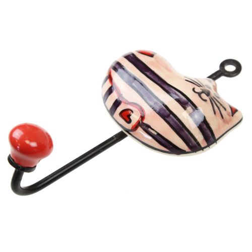 Γάντζος κεραμικός Γάτα 7,5x12εκ.- Ροζ