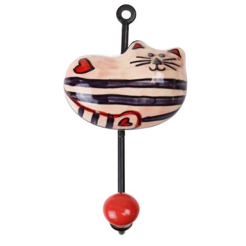 Γάντζος κεραμικός Γάτα 7,5x12εκ.- Ροζ