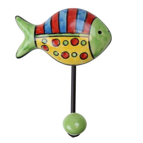 Γάντζος κεραμικός Ψάρι 10x12εκ.- Ρίγες Πουά