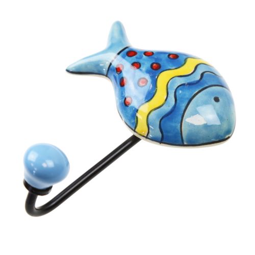 Γάντζος κεραμικός Ψάρι 10x12εκ.- Wave μπλε 