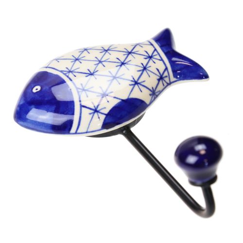 Γάντζος κεραμικός Ψάρι 10x13εκ.- Μπλε Καρέ