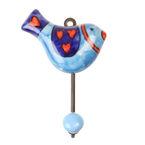 Γάντζος κεραμικός Πουλί 9,5x13εκ.- Μπλε
