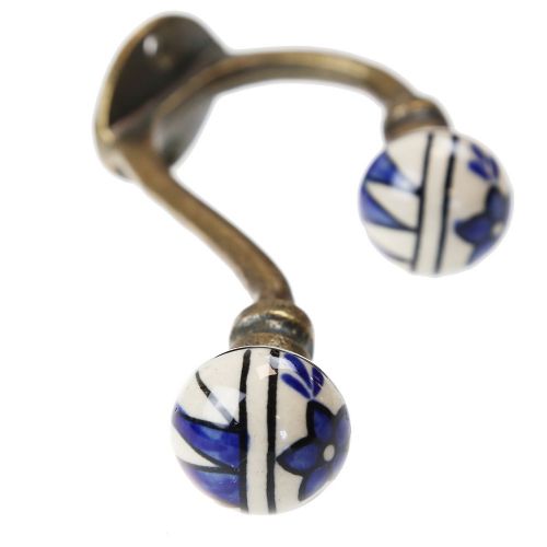 Γάντζος αντικέ διπλός 3x13εκ. - Μπλε λουλούδια