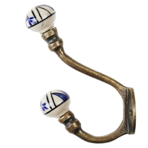 Γάντζος αντικέ διπλός 3x13εκ. - Μπλε λουλούδια