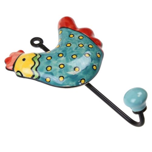 Γάντζος κεραμικός Κόκορας 10x15εκ.- Μπλε πουά