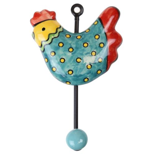 Γάντζος κεραμικός Κόκορας 10x15εκ.- Μπλε πουά