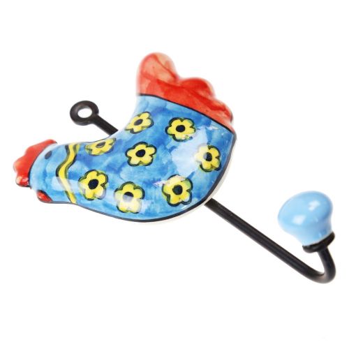 Γάντζος κεραμικός Κόκορας 10x15εκ.- Μπλε λουλούδια