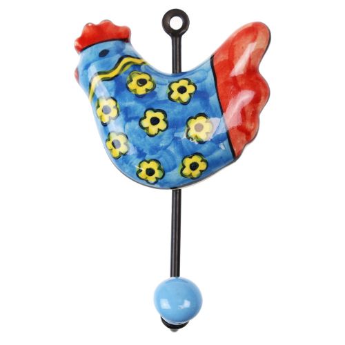 Γάντζος κεραμικός Κόκορας 10x15εκ.- Μπλε λουλούδια